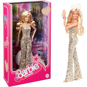 Barbie The Movie - Margot Robbie, bambola del film collezione con tuta dorata da discoteca, riccioli lucenti e tacchi dorati, giocattolo per bambini, 3+ anni, HPJ99