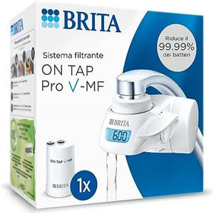 BRITA ON TAP Pro V-MF incl. 1 x filtro acqua rubinetto V-MF (600L) - riduce cloro, 99,99% dei batteri, PFAS - display contalitri digitale