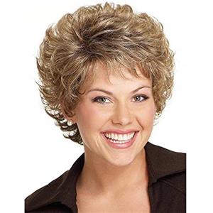 Fleurapance - Parrucca da Donna, Cappelli Ricci biondi e corti, con frangia, effetto naturale come cappelli veri, sintetica, resistente al calore