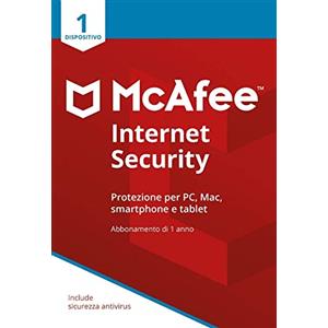 McAfee Internet Security 1 Dispositivo| Abbonamento di 1 anno | PC/Mac/Smartphone/Tablet | Codice di attivazione via posta