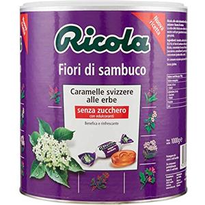 Ricola - Caramelle Balsamiche alle Erbe, Senza Zucchero, Gusto Fiori di Sambuco - Barattolo da 1kg