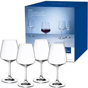 Villeroy & Boch - Ovid Bicchiere da Vino Rosso Set di 4 Trasparente, Lavabile in Lavastoviglie, Bicchieri Design, Bicchieri di Vino Grande, Cristallo