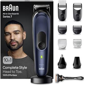 Braun REGOLABARBA STYLING KIT, Tagliacapelli Uomo, Rasoio Elettrico Barba e Capelli, 10-in-1 per Barba, Capelli, Corpo, Naso e Orecchie, 100 Minuti Di Utilizzo Senza Fili, MGK7421