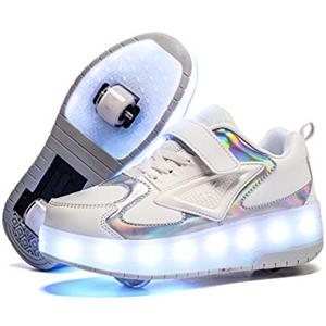 Rolltongoz Scarpe con rotelle da Bambina Scarpe con luci Ragazza Scarpe da LED Ruota Skateboard Sneaker Sportive con Rotelle Multisports Skateboard Sneaker con Ruote per Bambini epifania natale compleanno regalo