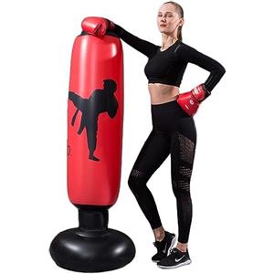 CRSUSUKJ Sacco da boxe bambini adulto gonfiabile Sacco da Boxe Autoportante Gonfiabile Sacco da Boxe da Terra per Bambini adulto, Kit Pugilato,Palestra,Fitness indoor. (Rosso)
