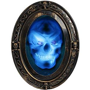 TRIXES Specchio ovale per Halloween con parola stregata, nero e oro, con immagine spettrale - Doppio sensore - Attivazione del movimento e del suono - Decorazione per la casa stregata