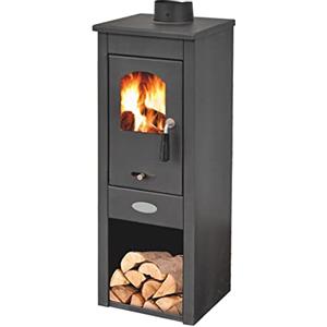 GrecoShop Stufa a legna 7kW antracite acciaio riscaldamento ambienti casa LONG HOLD FIRE BLACK LUX