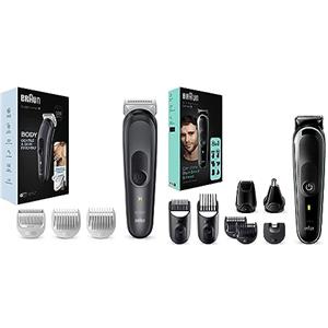 Braun Body Groomer 3 Rasoio Elettrico Corpo Uomo, Depilazione Uomo, Accessori Inclusi & Regolabarba Tagliacapelli Uomo, Rasoio Elettrico Barba e Capelli, 8-In-1 Styling Kit