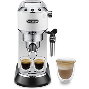 De'Longhi Dedica EC685.W Macchina Caffè Espresso Manuale, Caffè Polvere o Cialde E.S.E., Montalatte classico per Cappuccini, Spegnimento Automatico, Serbatoio 1L, Filtro Singolo/Doppio, Bianco