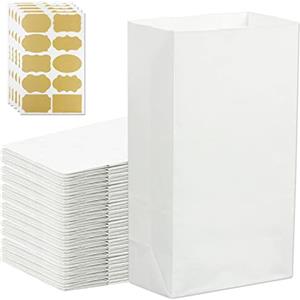 GKZB Sacchetti di Carta Sacchetti Regalo Sacchetti 50 Pezzi Carta Kraft Bianchi Sacchetto di Carta 27 x 15 x 9 cm per Feste Calendario dell'avvento Natale Matrimoni Feste di Compleanno Pane Dolci Pizze