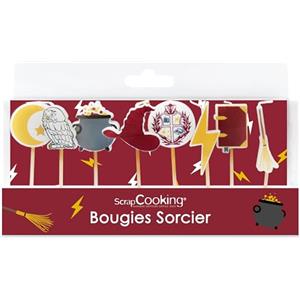 ScrapCooking 5061 - Set di 8 candele stregone per compleanno in legno di paraffina, decorazione per torta originale, accessorio per feste per bambini, cupcake, pasticceria, magia stregoneria Halloween
