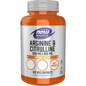Now Foods L-Arginina e L-Citrullina, 500mg/250mg, 120 Capsule vegane, Aminoacidi, Vegetariano, Testato in laboratorio, Senza glutine, Senza soia, Senza OGM.