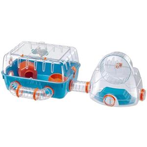 Ferplast Gabbia per criceti COMBI 2, Casetta per piccoli roditori, Robusta plastica, Tetto con griglia apribile, Tubi area palestra e accessori inclusi, 79,5 x 29,5 x h 26,3 cm Blu