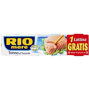 Rio Mare Tonno al Naturale Qualità Pinne Gialle, 1% di Grassi, 3 + 1 Lattine da 80g