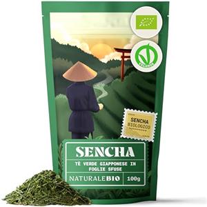 NaturaleBio Tè verde Sencha Giapponese Biologico - Upper Grade - da 100g. Bio, Naturale e Puro, Thè verde in foglie di primo raccolto coltivato in Giappone.