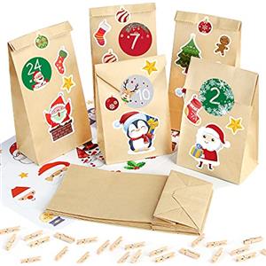 Sprinlot Calendario dell'Avvento, 25 Sacchetti di Carta Kraft con Adesivi Numerici, Calendario dell'Avvento Fai da Te, Avvento Calendario Avvento da Riempire, Calendario di Natale per Bambino