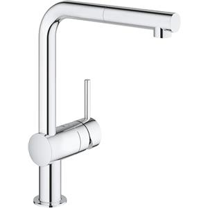 GROHE Minta - Miscelatore per lavello cucina con doccetta estraibile (bocca a L, raggio di rotazione 360°, doccetta estraibile, cartuccia in ceramica 46 mm), 329 mm, cromo, 32168000