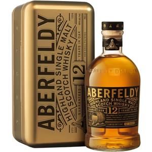 Aberfeldy 12 Year Old Single Malt Scotch Whisky in confenzione in latta regalo a forma di lingotto d'oro, Vol. 40%, 70 cl / 700 ml, Pregiato whisky invecchiato in quattro tipologie di botti