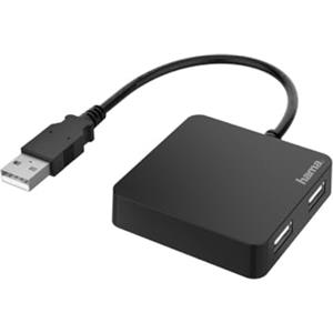 Hama Hub con 4 porte USB (4x USB-A 2.0, 480 Mbps, alimentazione USB, cavo 0,15 m, 5,6 x 5,6 x 1,3 cm) nero