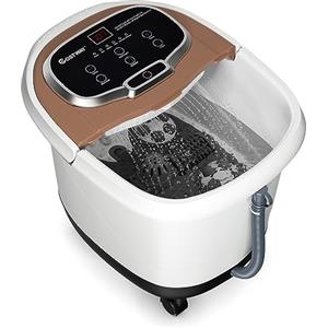 COSTWAY Idromassaggio per Piedi, Pediluvio Massaggiatore Plantare Massaggio Shiatsu, con Funzione Calore Timer e Rulli Luce a Infrarossi, Idromassaggiatore 15L (Marrone)