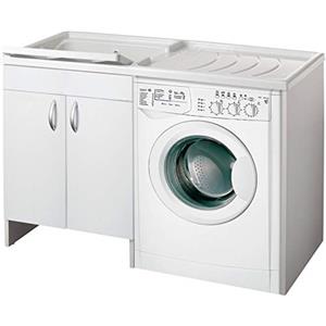 Negrari Eco Lavatoio Coprilavatrice Montato Vasca Sinistra SX Copri Lavatrice Destra DX Proteggi Bianco Mobile Lavapanni Legno Lavabo Asse Plastica Interno Bagno Lavanderia L124 P60 124x60 H92 cm