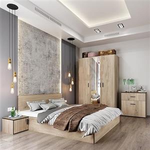 ARREDO DA CASA Camera da Letto Matrimoniale Completa di Armadio a 3 Ante con Specchio Letto Due Piazze Comò e 2 Comodini Set Arredo Stile Moderno e Semplice Rovere Naturale CDLI23 (camera + rete + materasso)