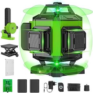 ponoseu Livella Laser Autolivellante 4 X 360 °, Livella Laser Verde 16 Linee, 2 x Batterie, Autolivellante, Supporto Rotante, Telecomando, Base Magnetica