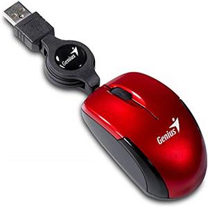 Genius Microtraveler Mouse con Cavo USB Retrattile, 3 Tasti 1200 Dpi, Rosso
