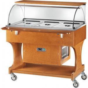 FORCAR Carrello Legno Refrigerato Professionale -5°/ 5°C con Cupola in Plexiglass e 3 Vasche GN 1/1