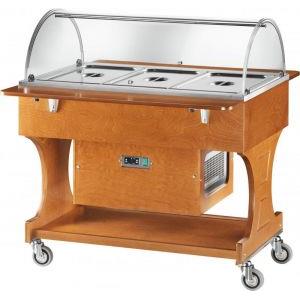 FORCAR Carrello Espositore Refrigerato in Legno Massello con Cupola in Plexiglass, Capacità 3 Bacinelle GN 1/1, Refrigerazione Statica 2° 10°C