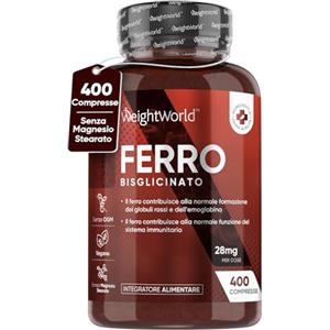 WeightWorld Ferro Integratore 400 Micro Compresse Ferro Vegan (6+ Mesi) Senza Magnesio Stearato, il Ferro Contribuisce al Normale Metabolismo Energetico, 100% Puro Ferro Bisglicinato 28mg Integratore Senza OGM