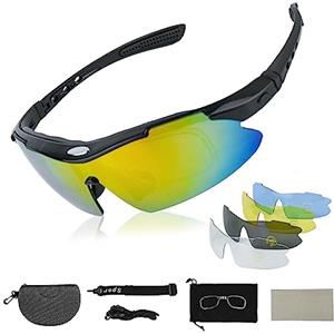 Generic Zequech Occhiali da ciclismo polarizzati Telaio nero, 5 diverse funzioni di scena lenti intercambiabili, Outdoor Sport Occhiali staccabili Cord Headband, per guidare pioggia notturna bassa visibilità
