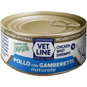 Vet Line Alimento Complementare per Gatti - Pollo con Gamberetti Naturale 70g, Senza Coloranti e Conservanti
