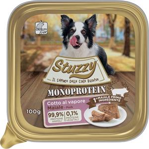 Stuzzy Monoprotein Maiale - Alimento Completo per Cani, Vaschetta da 100g, Cotto al Vapore