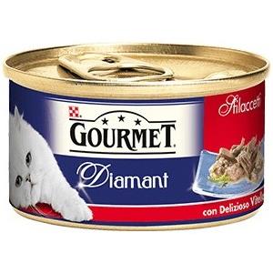 Purina Gourmet Diamant Sfilaccetti Umido Gatto 85 g - Vitello Naturale in Salsa - Confezione da 24 Lattine