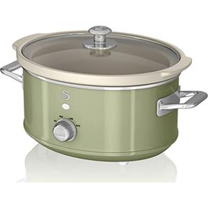 Swan Retro SF17021GNEU Slow Cooker 3,5L Contenitore di Cottura rimovibile, Ceramic Non-Stick PFOA & PTFE Free, 3 Livelli di Temperatura, Coperchio di Vetro, Design Vintage, Verde, 200W