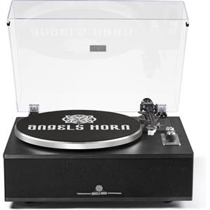 ANGELS HORN Giradischi Vinile Bluetooth | Giradischi Hi-Fi a 2 velocità con altoparlanti integrati | Include preamplificatore Phono & Cartuccia magnetica AT-3600L | Edizione classica nera