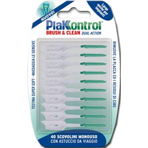 IDECO PLAKKONTROL Brush & Clean Large - Scovolino Interdentale Monouso con Testina in Gomma e Corpo in Plastica, 40 Pezzi