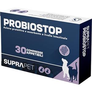 Suprapet Probiostop Probiotici Cane e Gatto 30 compresse - Contrasta la Diarrea ed i Disturbi della Digestione - Supporto per Flora Batterica dell'Intestino