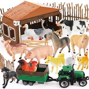 BUYGER Grande Animali della Fattoria Giocattoli per Bambini 3 + Anni, Set Figurine Animali Plastica con Fienile, Trattore Agricolo e Recinto, Giochi Animale Educativo Regalo di Natale per Bambino