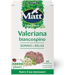 Matt Valeriana Biancospino - Integratore Alimentare per Rilassamento e Sonno, 40 Compresse da 28 g
