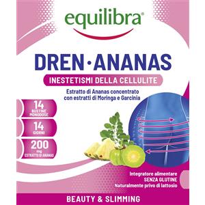 Equilibra Dren Ananas - Integratore Drenante con Estratti di Ananas, Moringa e Garcinia, 14 Bustine Monodose, Senza Glutine
