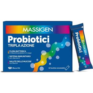 Massigen Probiotici Tripla Azione - Integratore Alimentare con 8 Miliardi di Probiotici in 12 Stickpack