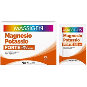 Massigen Magnesio Potassio Forte Zero - Integratore per la stanchezza, 24 Bustine, Senza Glutine e Lattosio, Gusto Arancia Rossa