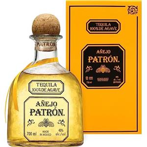 PATRÓN Añejo Premium Tequila, Vol. 40%, 70 cl / 700 ml, creata in Messico in piccoli lotti a partire dal 100% della migliore agave Weber Blue, invecchiata per oltre 12 mesi in botti di rovere