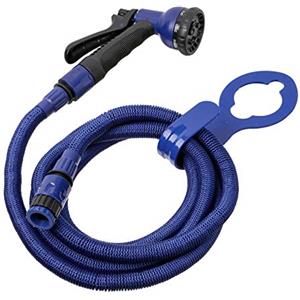 TATAY Tubo Irrigazione Estensibile Superflex 7,5 m, leggero, pistola per irrigazione a 8 posizioni, connettore universale, raccordo per rubinetto da 3/4-1/2 femmina e gancio per rubinetto. Blu