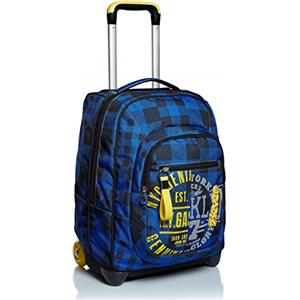 Seven Trolley Scuola, Blu, Check, 2 in 1, Doppio Uso, Zaino Con Carrello Fisso e Crossover System, Viaggio e Tempo Libero, Bambino Ragazzo