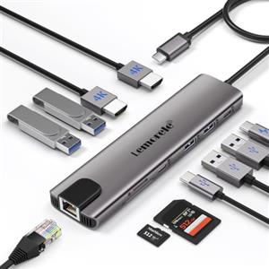 Lemorele Alluminio Docking Station USB C Hub 2 HDMI 4K Ethernet Gigabit, 4 USB 3.0/2.0, USB-C 3.0, PD100W, SD TF, 1000M RJ45 Lan Doppio HDMI Dock Usbc Dual Monitor Multiporta Adattatore MacBook Lemorele 11in1