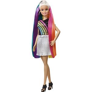 Barbie Bambola con Capelli Lunghi Arcobaleno e Tanti Accessori, Giocattolo per Bambini 3 + Anni, FXN96