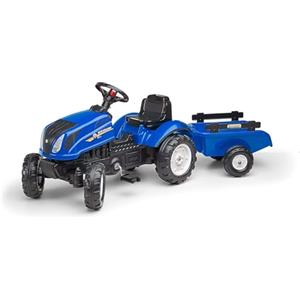 Falk - Trattore a Pedali New Holland con rimorchio - da 2 Anni - Made in France - Cofano apribile - Volante con clacson - 3080AB